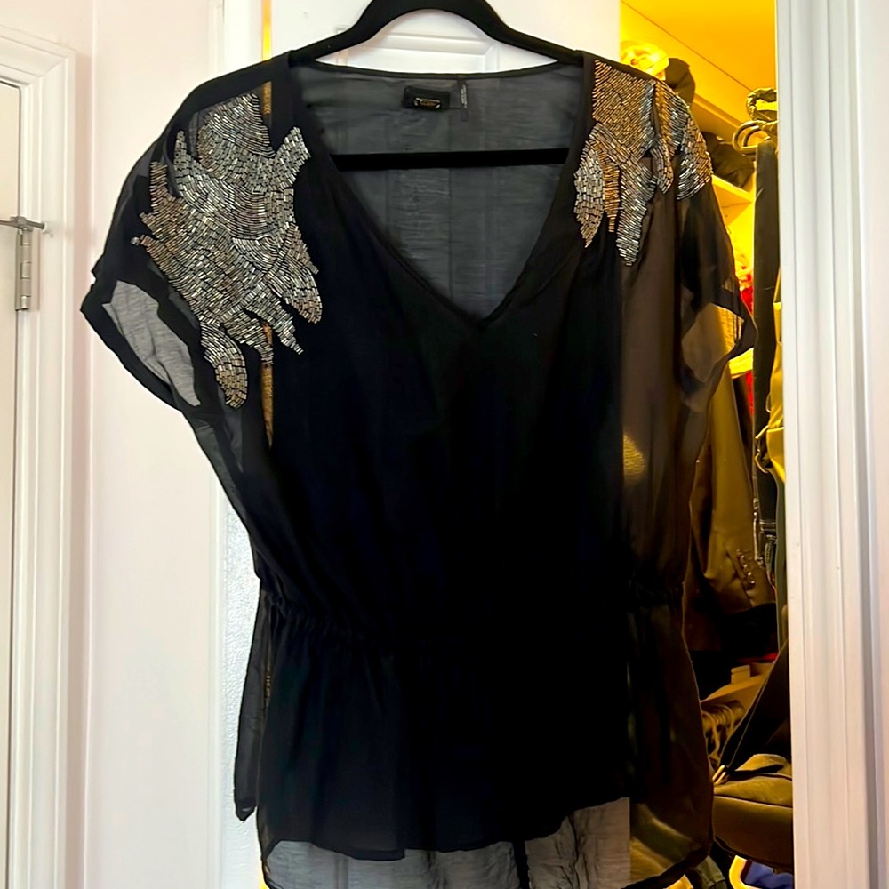 Guess Sheer Metal Embellished Top